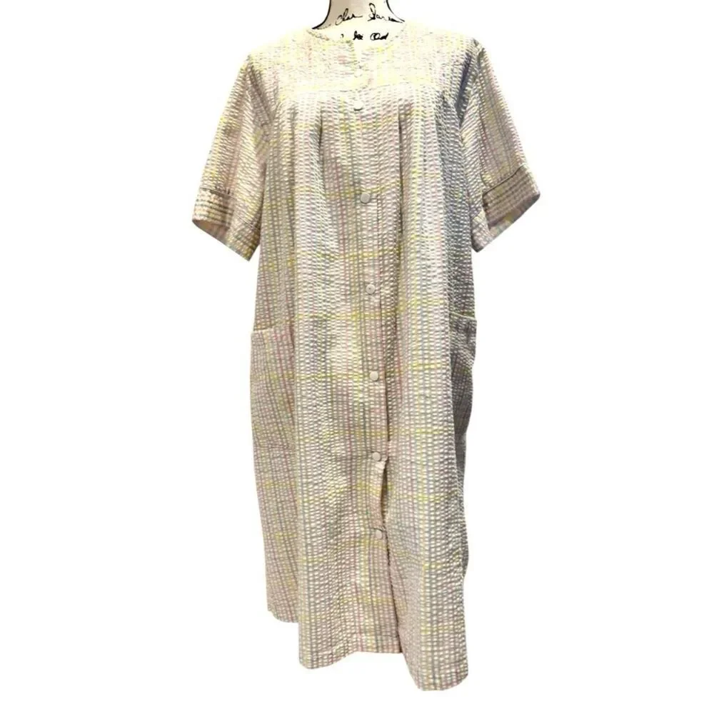 Miss Elaine seersucker snap-front robe, housecoat Sz 1X